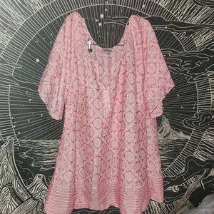 Avenue Pink Printed V-Neck Midi Dress